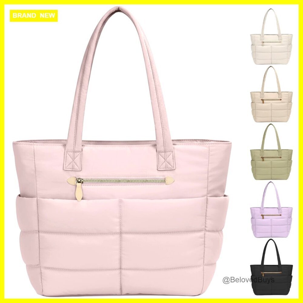 Large Quilted Tote Bag Lightweight Water-Resistant 12 Pockets Laptop Sleeve